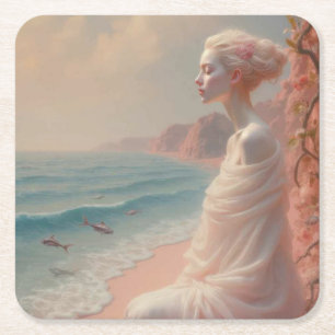 Dessous De Verre Carré Femme éthérée sur Dreamy Beach