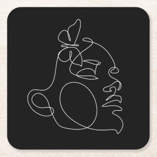 Dessous De Verre Carré Femme Face Line Art