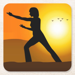 Dessous De Verre Carré Femme faisant Tai Chi Silhouette