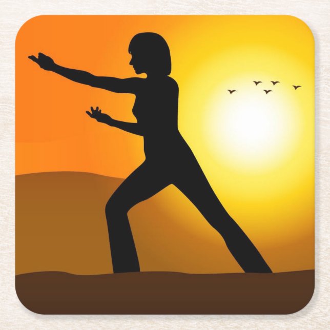 Dessous De Verre Carré Femme faisant Tai Chi Silhouette (Devant)