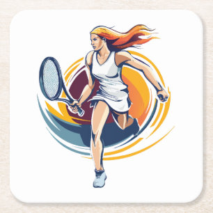 Dessous De Verre Carré femme jouant au tennis