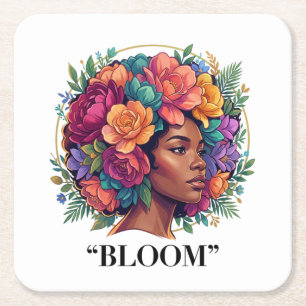 Dessous De Verre Carré Femme noire Fleur Afro foncée