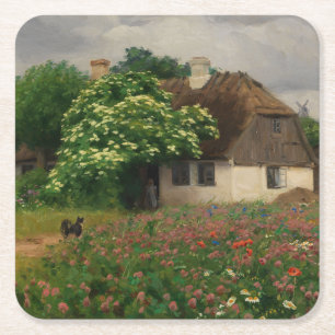 Dessous De Verre Carré Ferme avec Fleurs de prairie