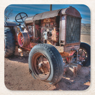 Dessous De Verre Carré Fermes Tracteur d'antiquité rouillé