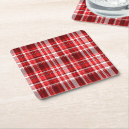 Dessous De Verre Carré Festif rouge et blanc plaid
