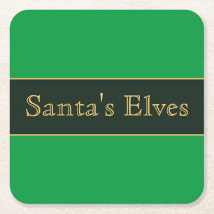 Dessous De Verre Carré Festin Grandes Vertes Retro "Père Noël Elves" Text