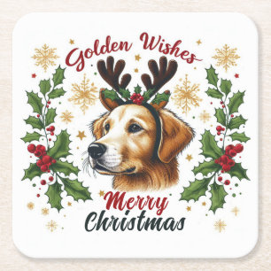 Dessous De Verre Carré Festin Reindeer Golden Retriever Chien Noël
