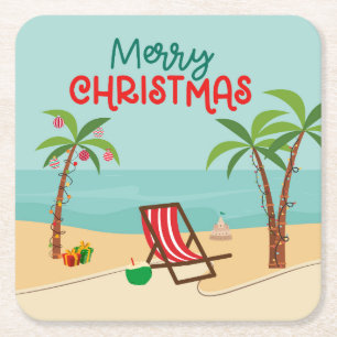 Dessous De Verre Carré Festive de Noël de plage