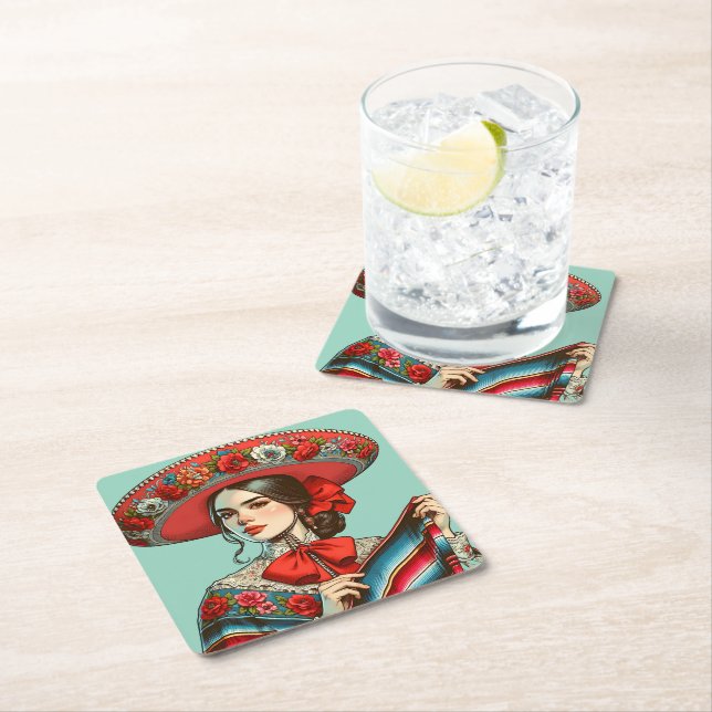 Dessous De Verre Carré Festive Fiesta Mariachi (En situation)