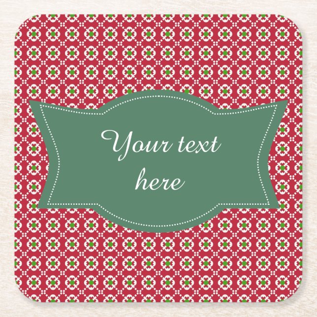 Dessous De Verre Carré Festive Rouge Vert Motif Noël (Devant)