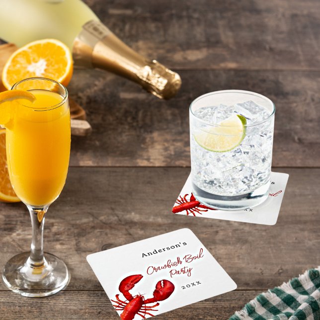 Dessous De Verre Carré Fête à ébullition de langouste rouge blanc (Créateur téléchargé)