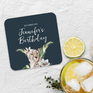 Dessous De Verre Carré Fête d'anniversaire adulte de la jungle sauvage lé