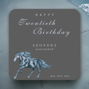 Dessous De Verre Carré Fête d'anniversaire Cheval Mystique Aquarelle