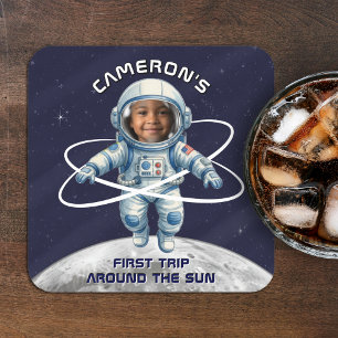Dessous De Verre Carré Fête d'anniversaire d'astronaute 1er tour autour d