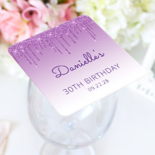 Dessous De Verre Carré Fête d'anniversaire de 30 ans Chic Blue Glitter Dr