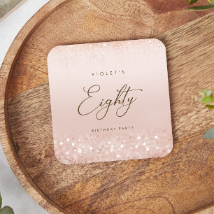 Dessous De Verre Carré Fête d'anniversaire de 80 ans Rose Gold Glitter