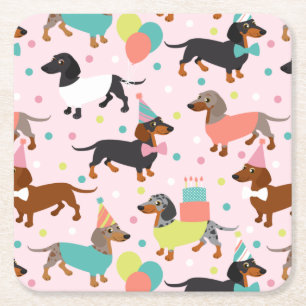 Dessous De Verre Carré Fête d'anniversaire de Dachshund