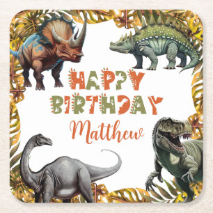 Dessous De Verre Carré Fête d'anniversaire de dinosaure