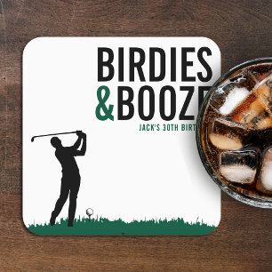 Dessous De Verre Carré Fête d'anniversaire de golf adulte Birdies & Booze