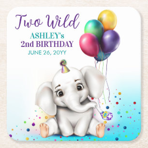 Dessous De Verre Carré Fête d'anniversaire de l'éléphant mignon