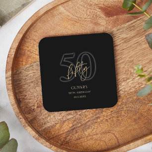 Dessous De Verre Carré Fête d'anniversaire des 50 ans de Modern Black Gol