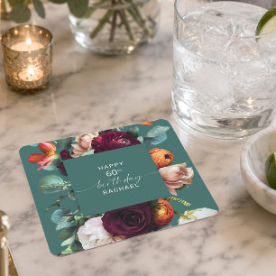 Dessous De Verre Carré Fête d'anniversaire élégante automnale florale sar