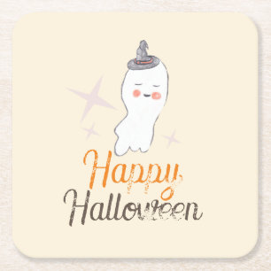 Dessous De Verre Carré Fête d'anniversaire Halloween Doodle Fantôme Rétro