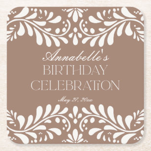 Dessous De Verre Carré Fête d'anniversaire Mocha Brown Talavera
