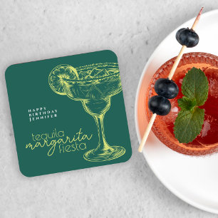 Dessous De Verre Carré Fête d'anniversaire Moderne Margarita Verte Fiesta