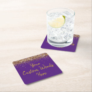 Dessous De Verre Carré Fête d'anniversaire personnalisée violette Anniver