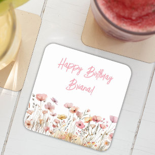 Dessous De Verre Carré Fête d'anniversaire rose simple