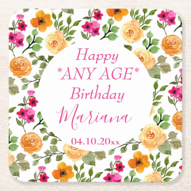 Dessous De Verre Carré Fête d'anniversaire simple rose orange (Devant)