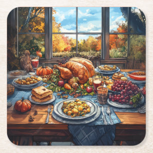 Dessous De Verre Carré Fête d'automne : Fête de Thanksgiving