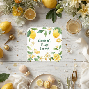 Dessous De Verre Carré Fête de bébé personnalisée avec aquarelle de fleur