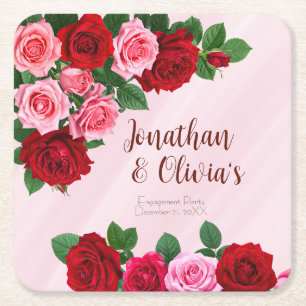 Dessous De Verre Carré Fête de fiançailles avec des roses