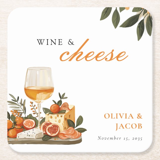Dessous De Verre Carré Fête de fiançailles vin et fromage (Devant)
