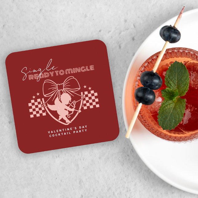 Dessous De Verre Carré Fête de la Saint-Valentin pour célibataires Red Cu (Créateur téléchargé)
