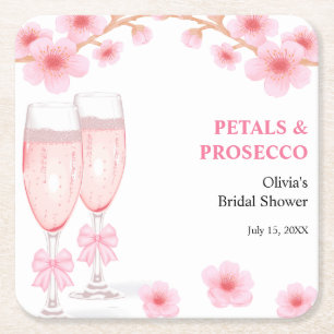 Dessous De Verre Carré Fête de mariage avec des pétales florales à ruban