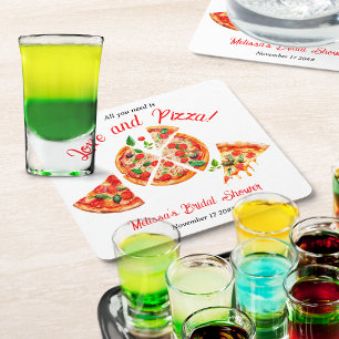 Dessous De Verre Carré Fête de mariage Italian Love & Pizza Party Slice