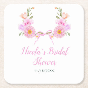 Dessous De Verre Carré Fête de mariage ruban floral rose