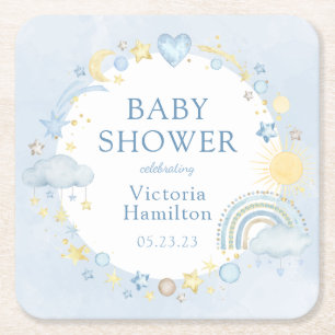 Dessous De Verre Carré Fête de naissance arc-en-ciel aquarelle garçon