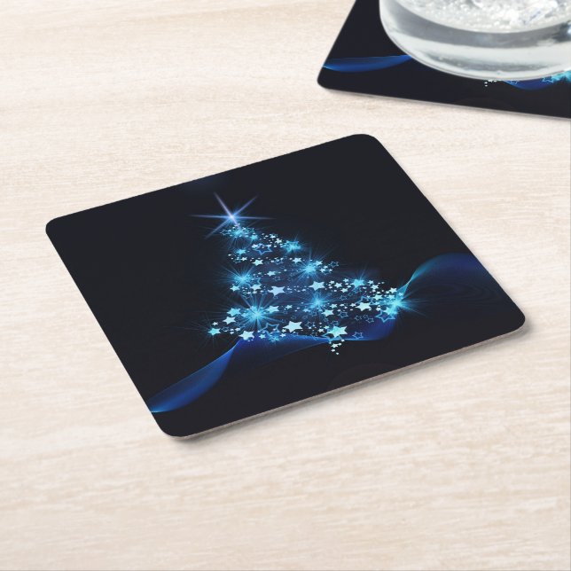 Dessous De Verre Carré Fête de Noël Bleu Élégant (Incliné)
