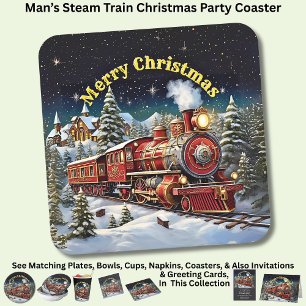 Dessous De Verre Carré Fête de Noël de l'homme du train à vapeur