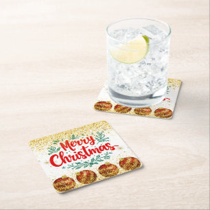 Dessous De Verre Carré Fête de Noël glitter Joyeux Noël
