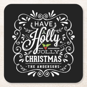 Dessous De Verre Carré Fête de Noël Holly Jolly