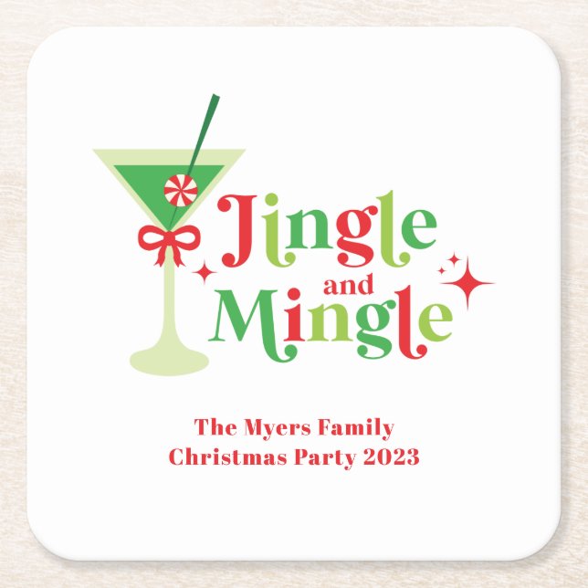 Dessous De Verre Carré Fête de Noël Jingle et Mingle (Devant)