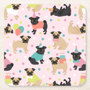 Dessous De Verre Carré Fête de Pug Birthday