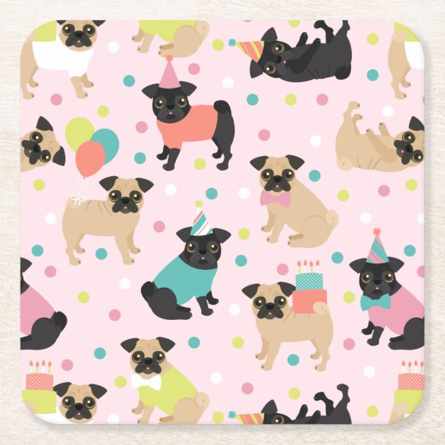 Dessous De Verre Carré Fête de Pug Birthday (Devant)