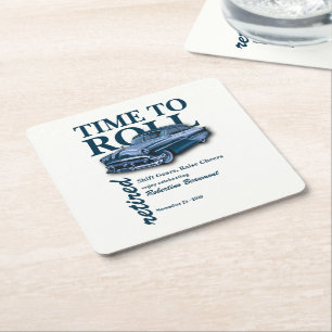 Dessous De Verre Carré Fête de retraite Blue Classic Car Time to Roll
