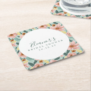 Dessous De Verre Carré Fête des mariées de script floral rose de la taill